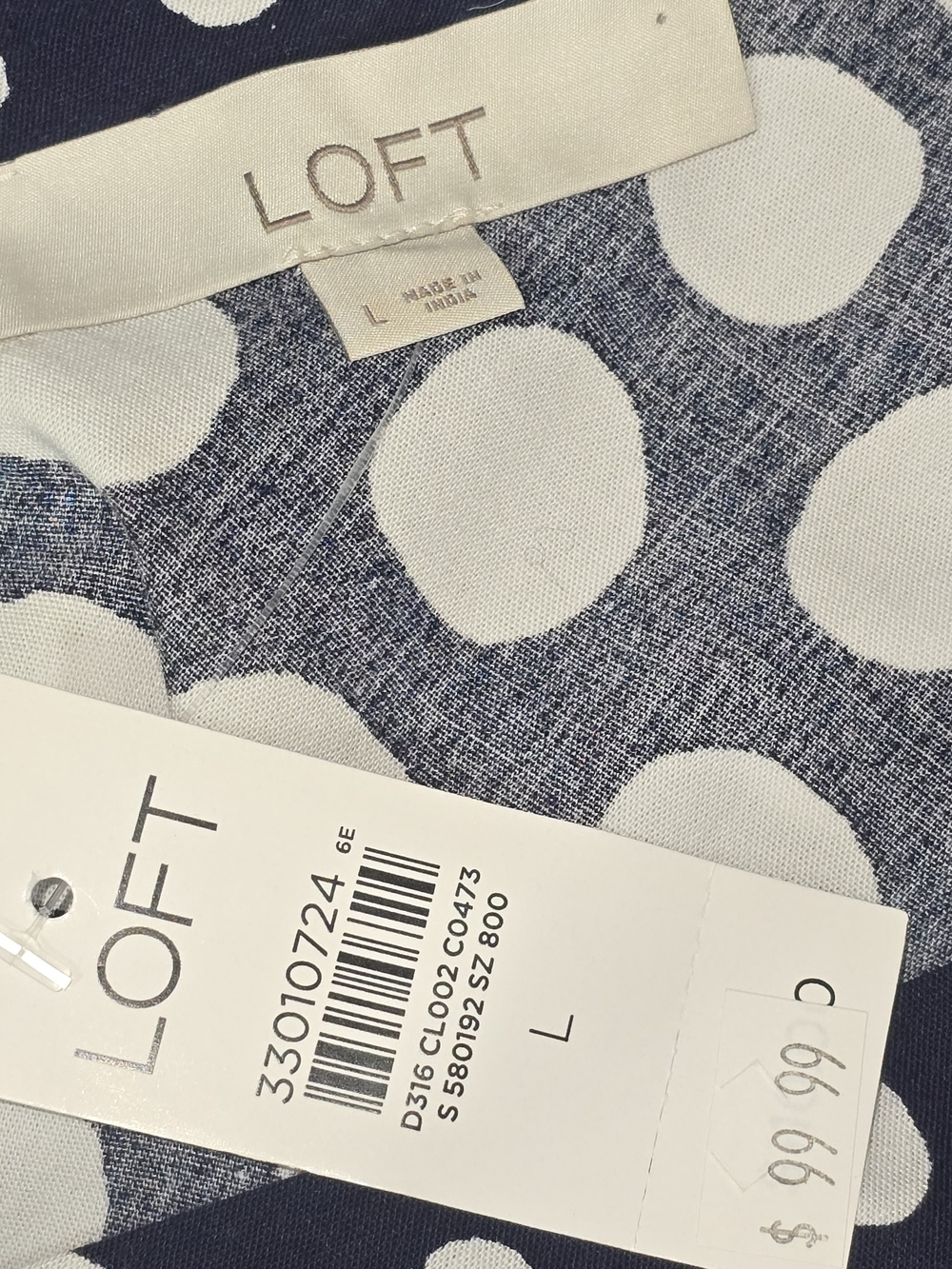 LOFT NAVY WHITE POLKA DOT TIERED RUFFLED DRESS V-NECK MIDI LENGTH NWT WOMENS L - Picture 6 of 11